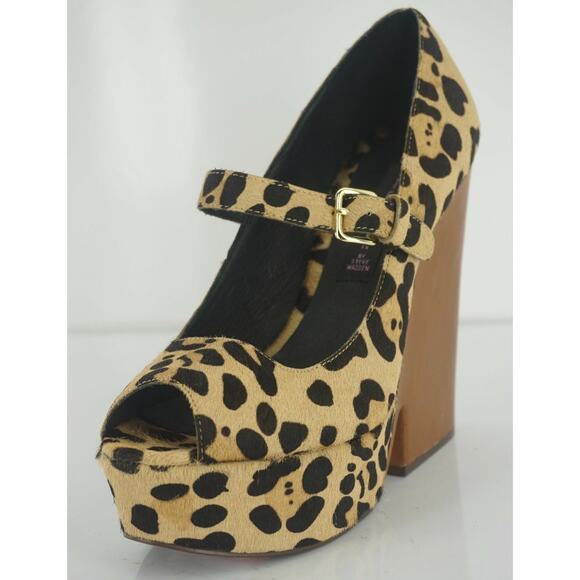 Steve Madden Leopard Hair Knockout Mary Jane Pump Size 8 New Wedge Open Toe$200 - Picture 1 of 11